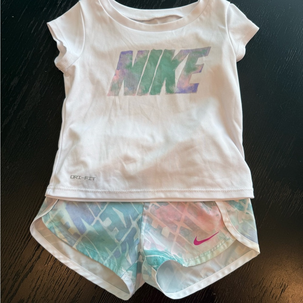 Nike White Tee with Multicolor Logo